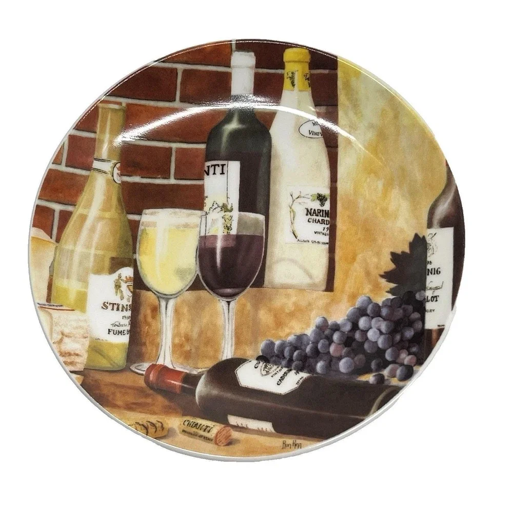 Ron King Santa Barbara Ceramic Design Appetizer Dessert Canape Plates Wine Theme